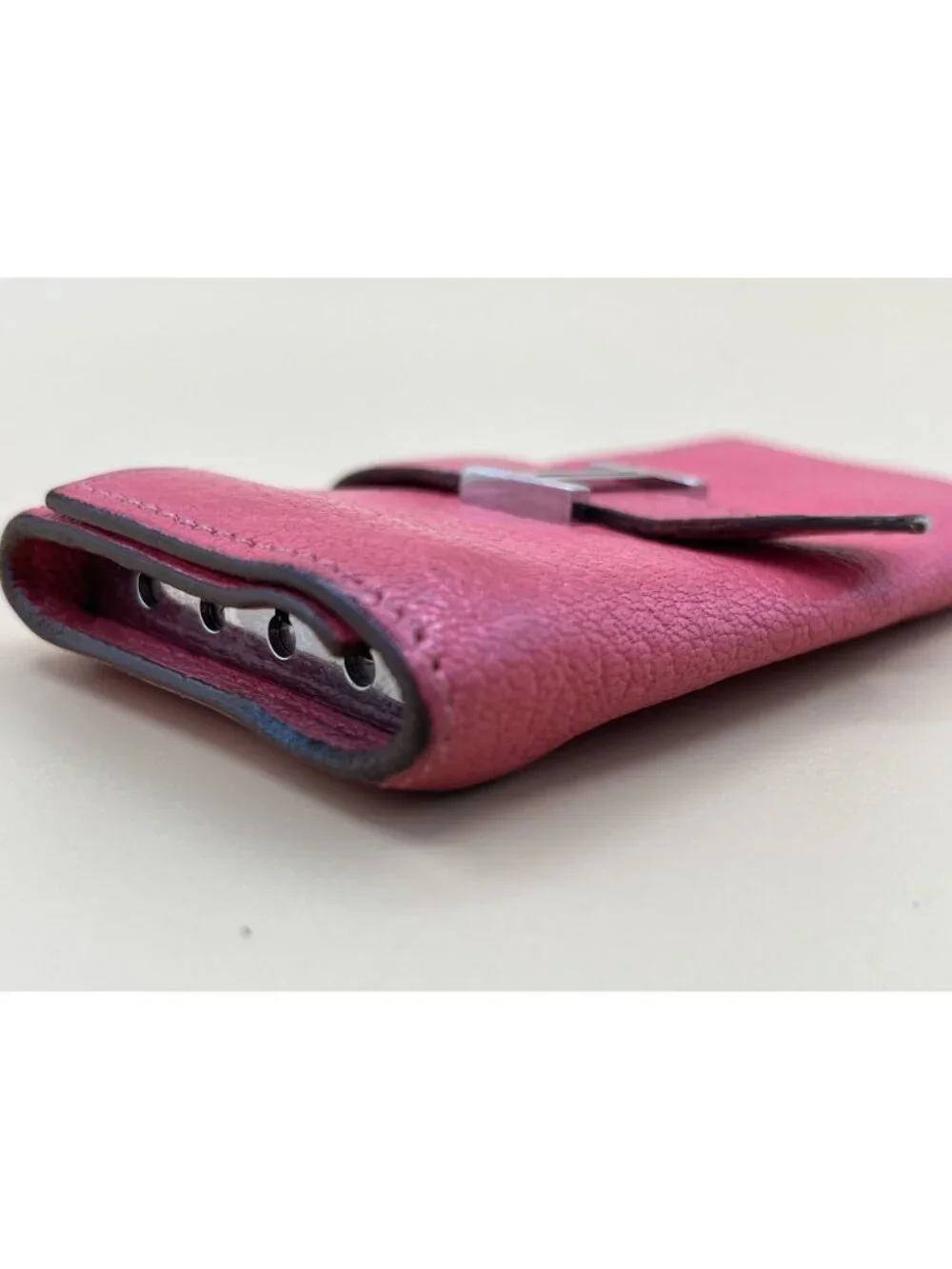 Hermes Bearn Key Case Holder Pink Rose Epsom Leather Silver H Clasp Made in Fran